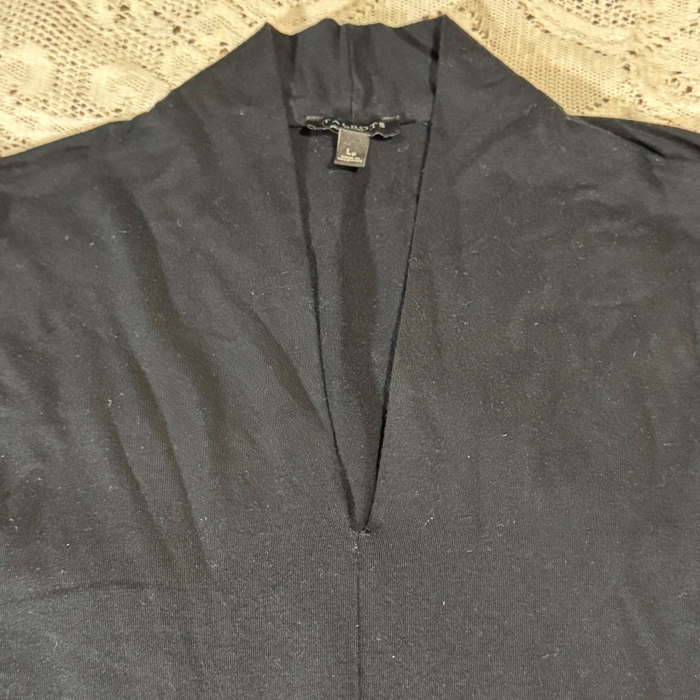 Talbots Petites Black Long Sleeve V-Neck Knit Top Career Casual Comfort LP thick